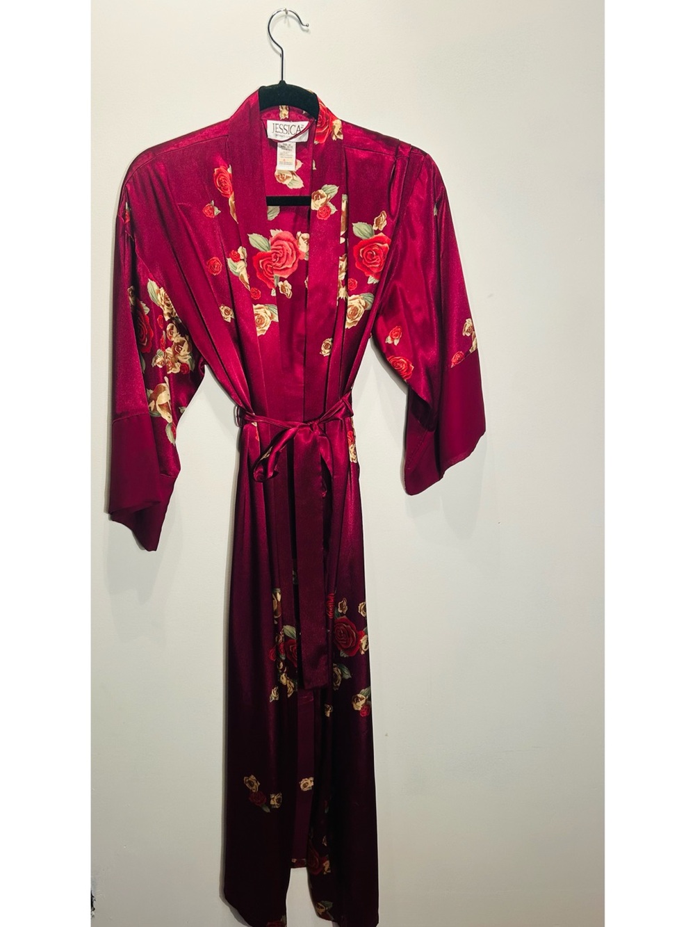 Jessica Women’s Red Floral Satin Kimono Robe